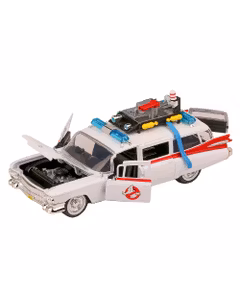 Macheta auto Cadillac Series 62 Ecto-1 - Ghostbusters 1959 - Alb cu Rosu - Scara 1:24