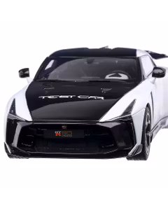 Macheta auto Nissan GT-R 50 test car 2021, scara 1:18, alb cu negru, GT Spirit