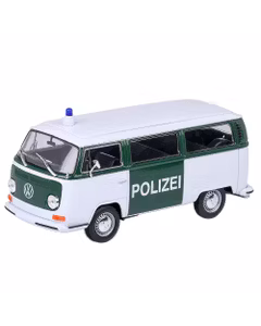Macheta autospeciala Volkswagen Bus T2 Polizei 1972 scara 1:24 alb cu verde Welly