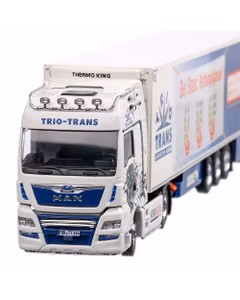 MAN TGX XXL E6c frigorific 2016, macheta camion, scara 1:50, alb cu rosu si albastru, Herpa