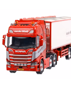 Scania NGS R-serie 6x2 2018, macheta camion cu remorca, scara 1:50, alb cu rosu, Tekno
