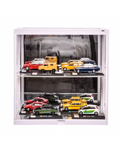 Vitrina alba cu lumini LED cu oglinda pt expunere machete scara 1:18