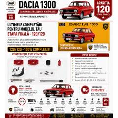 Dacia 1300 Nr.120 macheta 1:8 Hachette ultimele piese etapa finala