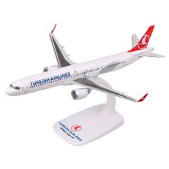 Macheta avion Airbus A321neo Turkish Airlines TC-LSA 1:200 Herpa - vedere 3/4 stanga fata pe postament
