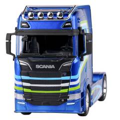 Macheta cap tractor Scania S770 V8 2021 albastru 1 43 Bburago - vedere din fata