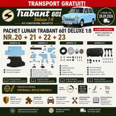 Pachet Trabant 601 Deluxe 1:8 Nr.20 21 22 23 Hachette cu piese portbagaj roata si pedalier
