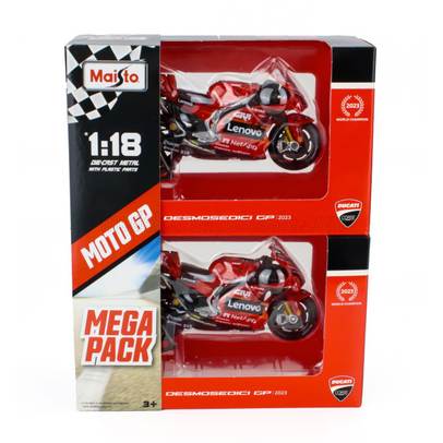 Set machete moto Ducati Desmosedici GP23 Team Lenovo MotoGP Season 2023 Francesco Bagnaia No.1 World Champion si Enea Bastianini No.23 1:18 Maisto