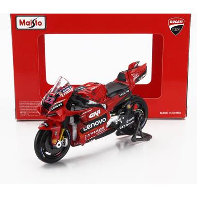 Set machete moto Ducati Desmosedici GP23 Team Lenovo MotoGP Season 2023 Francesco Bagnaia No.1 World Champion si Enea Bastianini No.23 1:18 Maisto