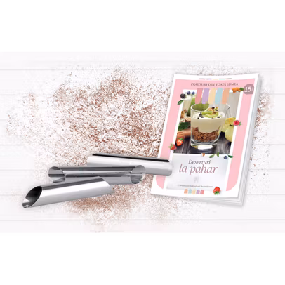 Prăjituri din toată lumea Nr.15 – Deserturi la pahar + Set de 3 forme pentru rulouri
