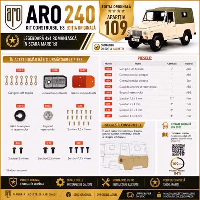 ARO 240 Nr.109 Editia Originala stop dreapta si rezervor compatibil Hachette 1:8