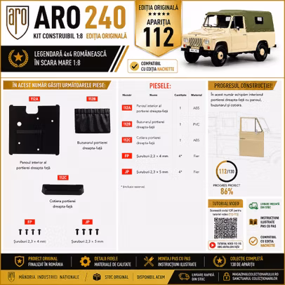 ARO 240 Nr.112 Editia Originala panou interior portiera dreapta fata compatibil Hachette 1:8