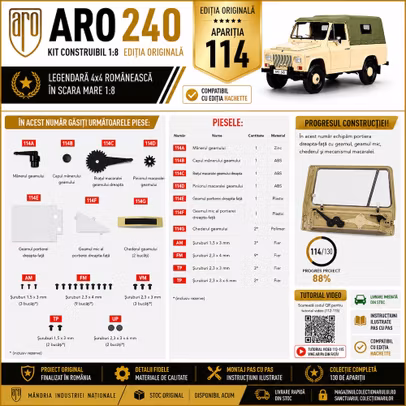 ARO 240 Nr.114 Editia Originala geam portiera dreapta fata si macara geam compatibil Hachette 1:8