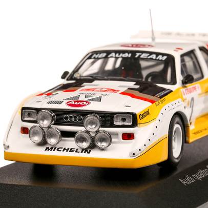 Audi QUATTRO SPORT #2 Monte Carlo 1986, macheta auto, scara 1:43, alb cu galben, CMR