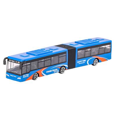 Autobuz Dublu masinuta jucarie 1:48, Metal, Albastru-Galben, 21 cm