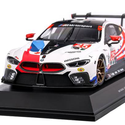 BMW M8 GTE BMW Team RLL #25 Auberlein-Sims-de Phillippi 6h Watkins Glen 2018, macheta auto, scara 1:18, alb cu rosu si albastru, Minichamps