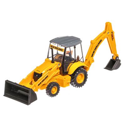 Buldoexcavator New Holland B110C 2016, macheta utliaj de constructii, scara 1:32, galben cu negru, New Ray