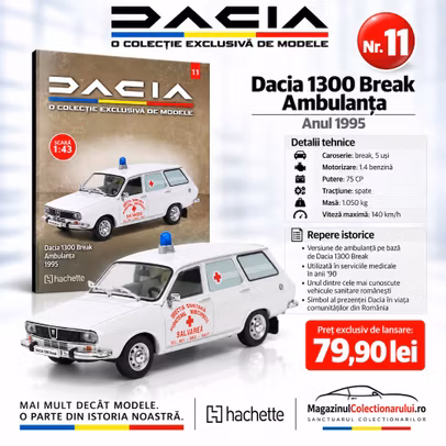 Colectia Dacia Nr.11 Dacia 1300 Break Ambulanta 1995 alba macheta 1:43 Hachette - prezentare