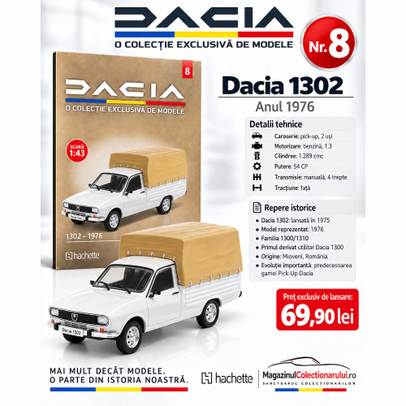 Dacia 1302 1976 alba - Colectia Dacia Nr.8 - macheta 1:43 Hachette - prezentare