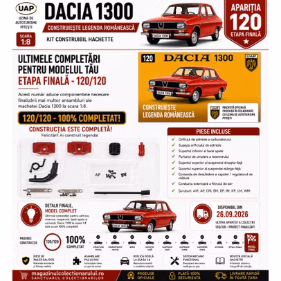 Dacia 1300 Nr.120 macheta 1:8 Hachette ultimele piese etapa finala