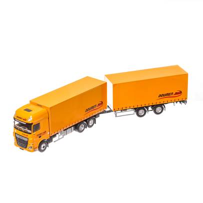 DAF XF 2017, macheta camion cu remorca prelata scara 1:43, portocaliu, Eligor