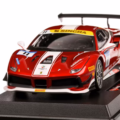 Ferrari 488 Challenge #11 Formula Racing 2017, macheta auto, scara 1:24, rosu cu alb, Bburago