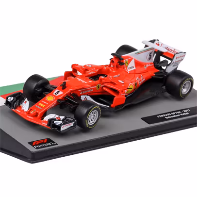 Macheta Ferrari SF70H #5 Sebastian Vettel – F1 2017 – scara 1:43 cu vitrina - vedere 3/4 stanga fata