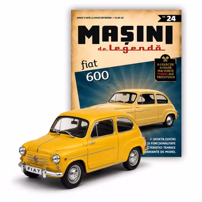 Fiat 600 galben macheta auto 1:43 Masini de Legenda Relansare Nr 24 DeAgostini