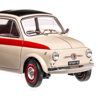 Fiat Nuova 500 Sport 1965, macheta auto scara 1:18, alb cu dungi rosii, window box, Solido