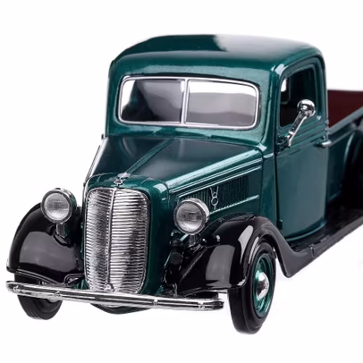 Macheta auto Ford Pick-Up 1937 verde metalizat scara 1:24 Motor Max - vedere 3/4 fata stanga partial