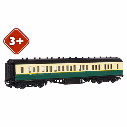 Gordon’s Express Composite Coach – Vagon pasageri Bachmann 76034BE Thomas & Friends OO/HO - vedere 3/4 stanga fata