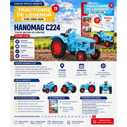 Hanomag C224 Germania macheta tractor albastru 1:43 Hachette Tractoare de legenda Nr.29