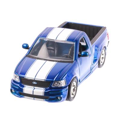 Ford F-150 SVT Lightning 1999, macheta auto scara 1:24, albastru metalizat cu dungi albe, window box, Jada Toys