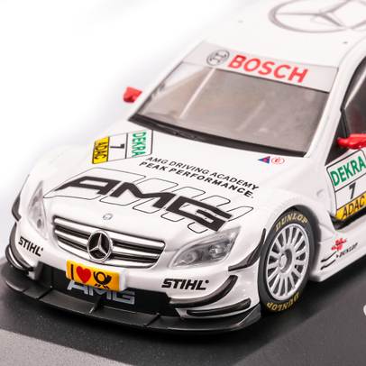 Mercedes-Benz C-CLASS DTM TOURING CAR #7 2010, macheta auto scara 1:43, alb cu negru, carcasa plexic, Magazine models