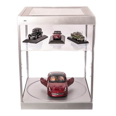 Vitrina argintie LED cu platforma rotativa pt expunere machete scara 1:18