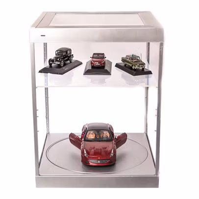 Vitrina alba LED cu platforma rotativa pt expunere machete scara 1:18