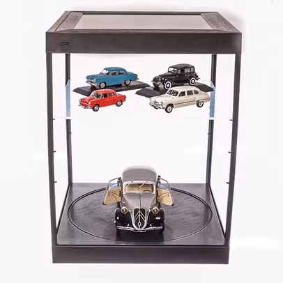 Vitrina neagra LED cu platforma rotativa pt expunere machete scara 1:18