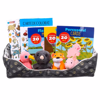 Pachet cadou 4 plusuri + cosulet + carticele colorat