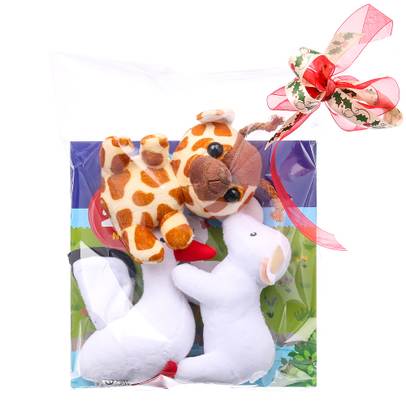 Pachet cadou 3 animale plus (barza, caprita si girafa) + 2 carticele Ferma