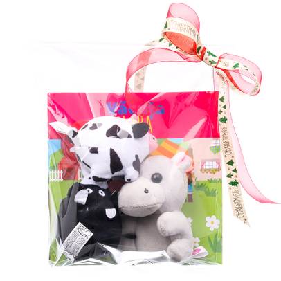 Pachet cadou 3 plusuri (hipopotam, vacuta si tauras) + 2 carticele Ferma