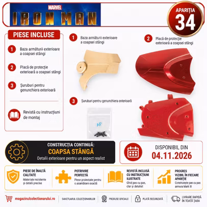 Iron Man Armura Mark III Nr.34 DeAgostini piese armura exterioara coapsa stanga