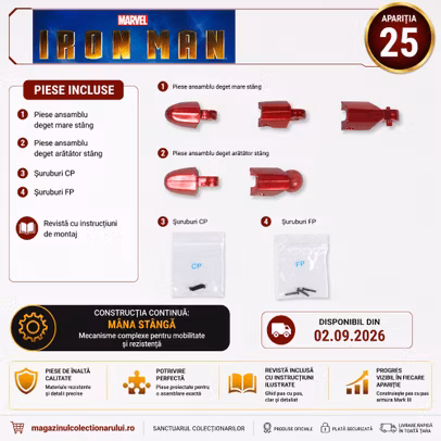 Iron Man Armura Mark III Nr.25 DeAgostini - piese deget mare si deget aratator mana stanga