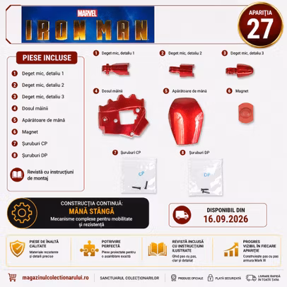 Iron Man Armura Mark III Nr.27 DeAgostini - deget mic, dosul mainii si aparatoare mana stanga