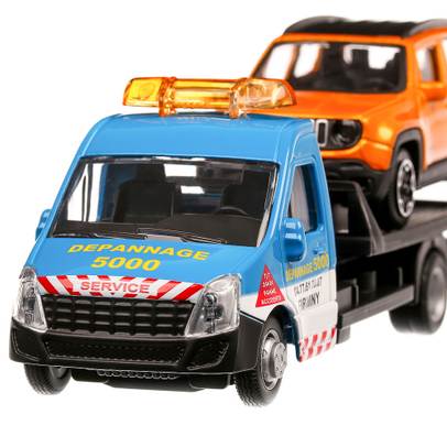 Iveco Daily platforma cu Jeep Renegade, macheta  auto, scara 1:43, albastru, Bburago