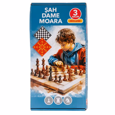 Joc Sah Dame Moara 3 in 1 - Jocuri de societate clasice copii si adulti