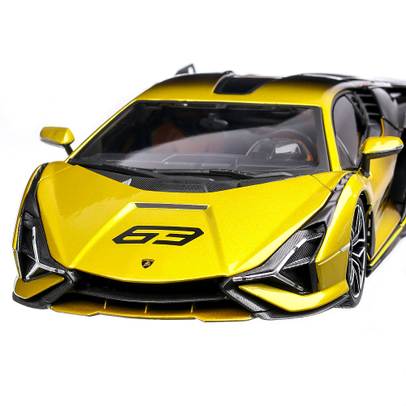Lamborghini Sian FKP 37 #63 2019, macheta auto, scara 1:18, negru cu galben, Bburago