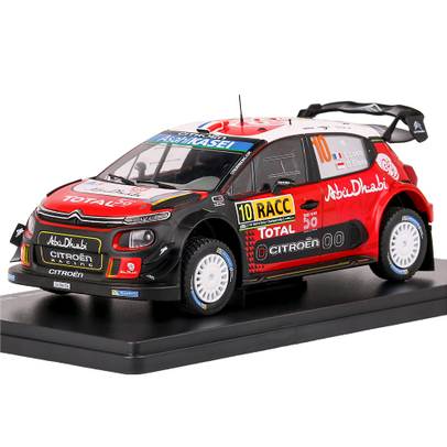 Macheta auto Citroen C3 WRC Abu Dhabi No.10 Loeb-Elena Winner Rally Catalunya 2018 roșu 1:24 - vedere 3/4 stanga fata