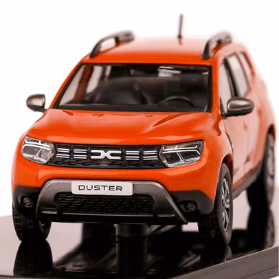 Macheta auto Dacia Duster II 2023 portocaliu 1:43 - vedere din fata
