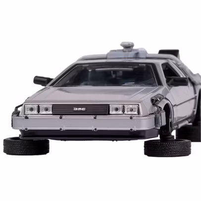 Macheta DeLorean Back to the Future II Flying Wheel 1989 1:24 Welly - vedre din fata cu rotile in pozitie de zbor