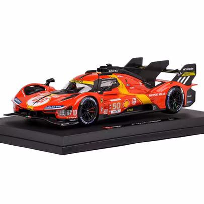 Macheta auto Ferrari 499P 2023 No.50 Antonio Fuoco 24h Le Mans 1-18 Bburago- vedere 3/4 stanga fata