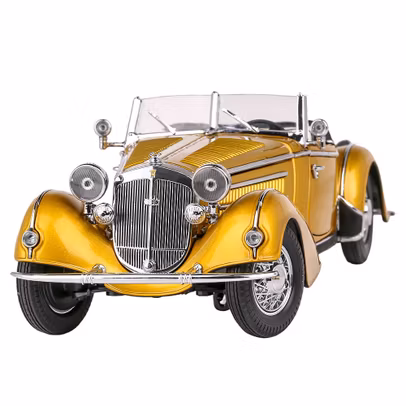 Machetă Horch 855 Roadster 1939 negru cu verde, scara 1:18 – SunStar diecast mașină de epocă - vedere din fata close up